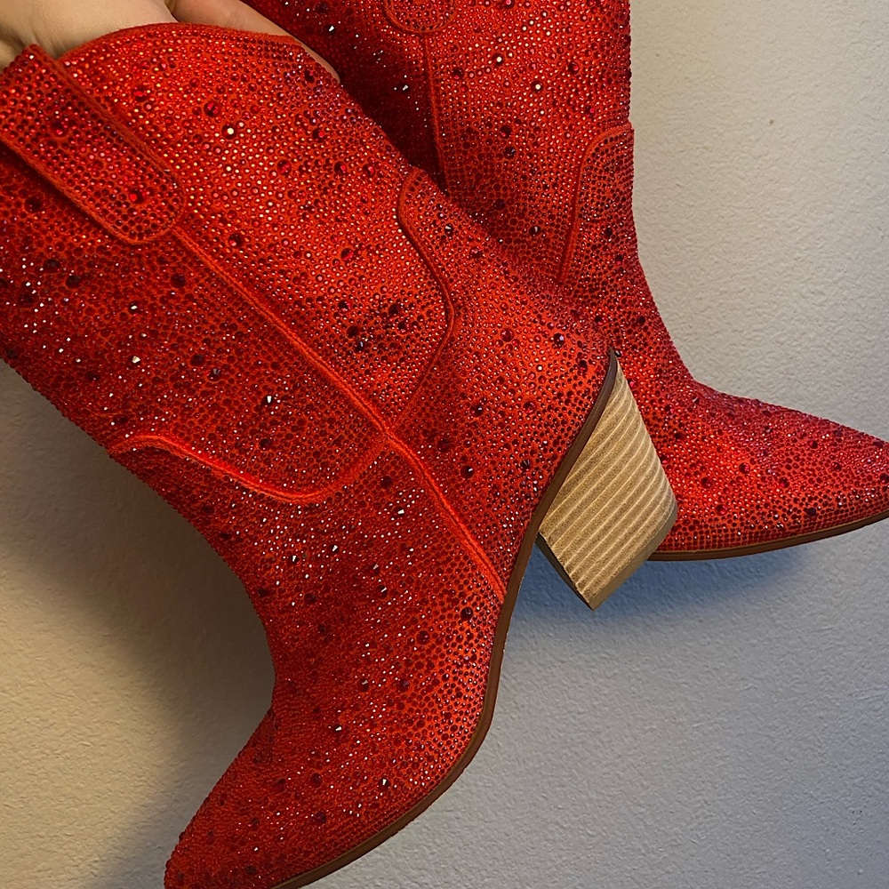 Red rhinestone cowboy boots